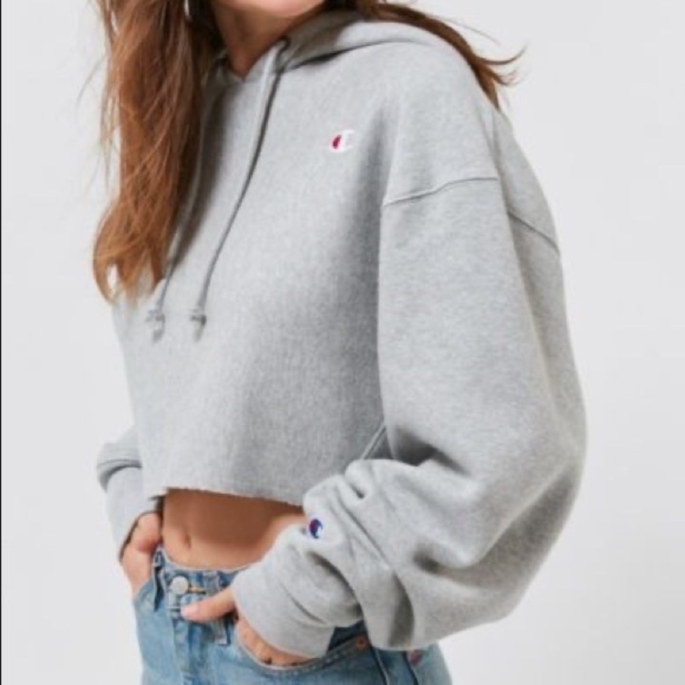 Champion Grey Cropped Reverse Weave Hoodie
